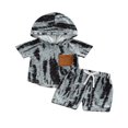 thumbnail image 1 of 2 Pcs Infant Pants Set  Boys Contrast Color Short Sleeve Hooded Pullover + Drawstring Shorts, 1 of 7