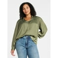 thumbnail image 2 of Time and Tru Women's Soft Ruched Yoke Blouse with Long Sleeves, Sizes XS-XXXL, 2 of 6