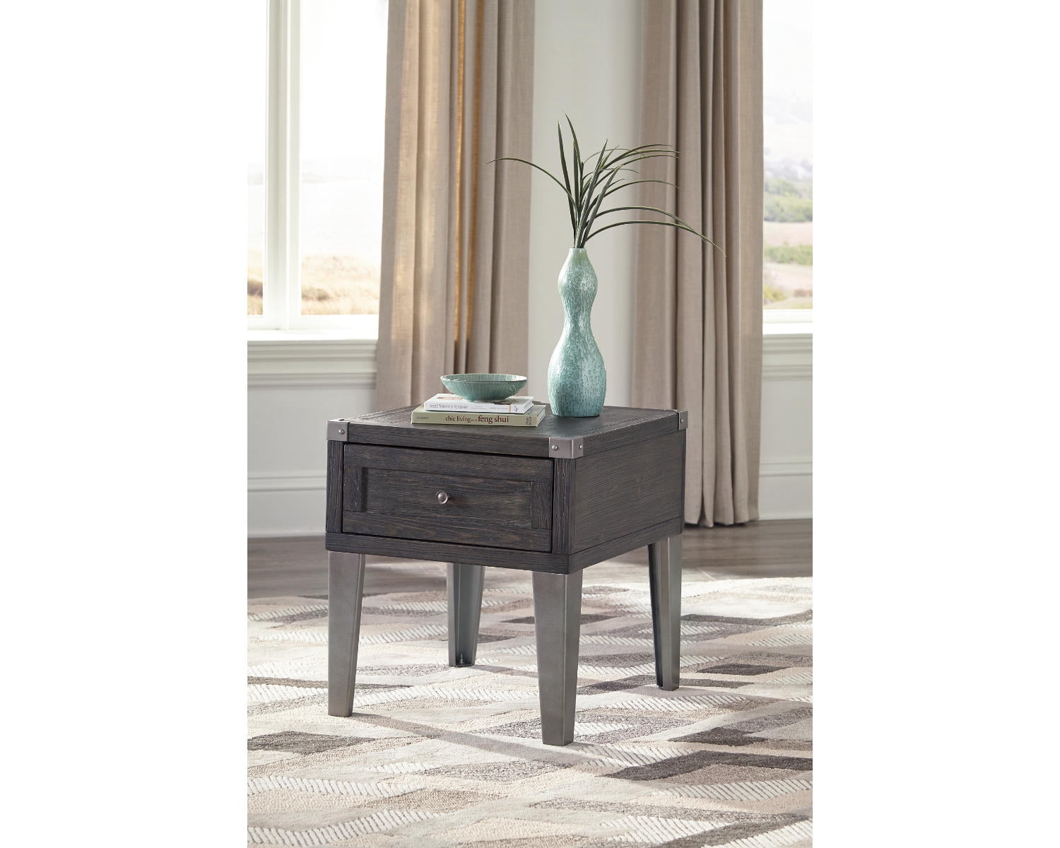 Signature Design by Ashley Contemporary Todoe End Table with USB Ports & Outlets Dark Gray