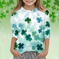 thumbnail image 2 of GPOECD T-Shirts Filles St Day Graphique à la Mode Polyvalent Col Rond Manches 3/4 Décontracté pour Enfants Hauts Mignons pour Filles Vert,120, 2 of 5