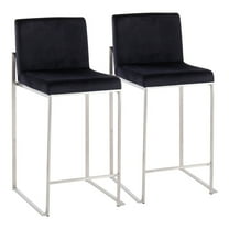 Fuji Contemporary High Back Counter Stool In Stainless Steel And Black Velvet - Set Of 2