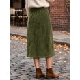 thumbnail image 3 of INSPIRE CHIC Women's Corduroy Button Down A-Line Elastic High Waist Midi Skirt M Green, 3 of 6