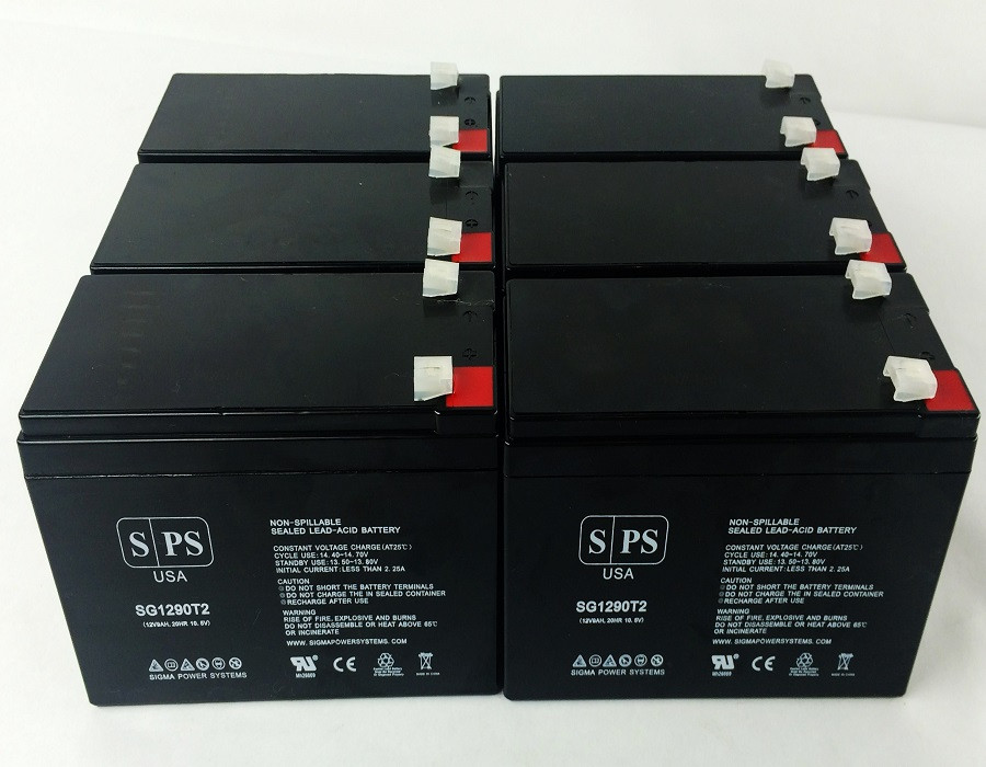 SPS Brand 12V 9Ah Replacement Battery (SG1290T2) for MGE Pulsar 72V EXB (Terminal T2) (6 Pack)