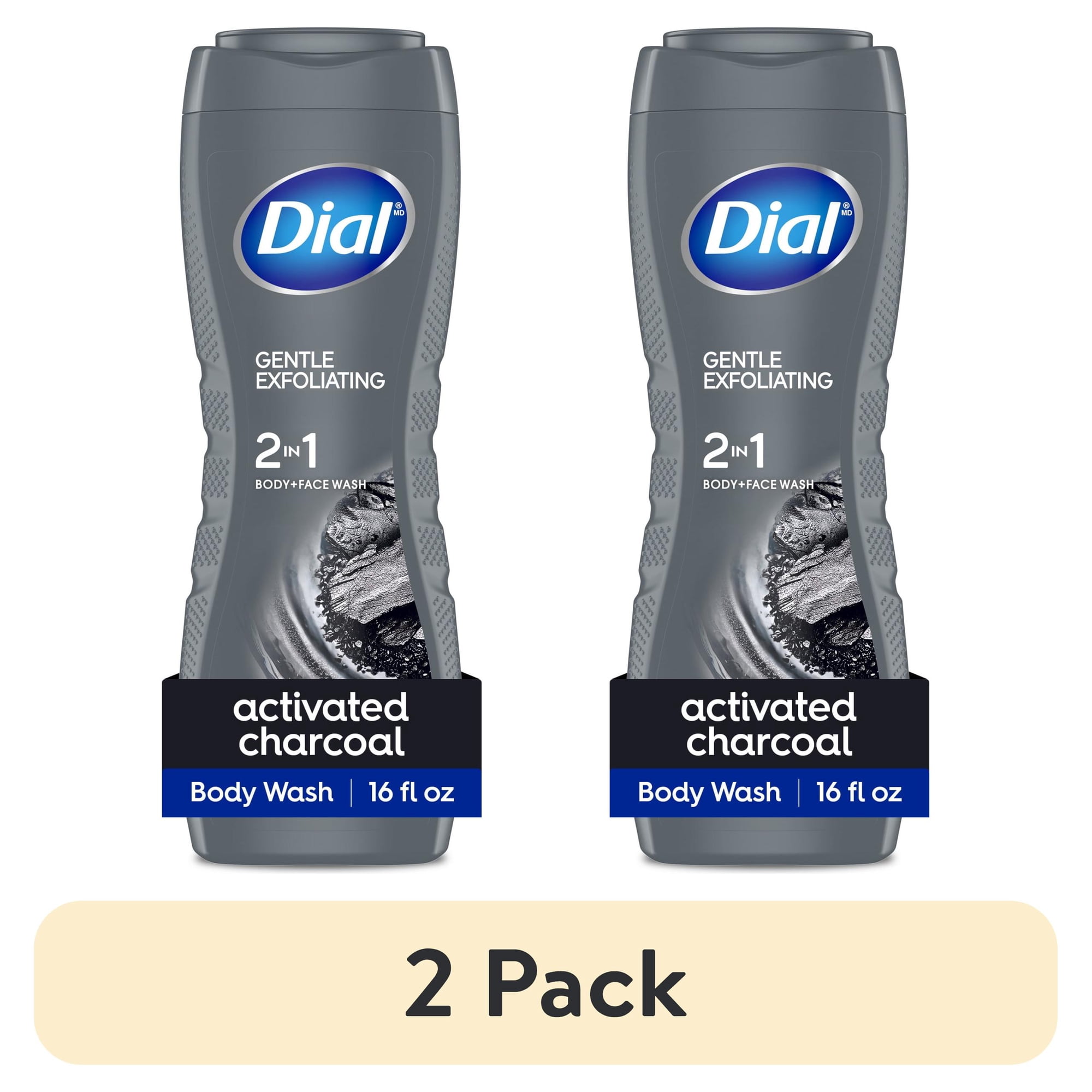 (2 pack) Dial Gentle Exfoliating 2-In-1 Men's Face & Body Wash with Activated Charcoal, 16 fl oz