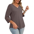 thumbnail image 4 of WellSize 3/4 Sleeve Womens Plus Size Tops V Neck Trendy Tunic Fall Blouses Curved Hem Casual Shirts, 4 of 8