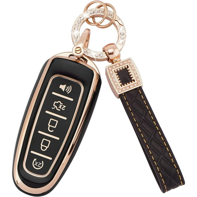 Key Fob Cover Compatible with Fit for Ford C-Max Edge Escape Expedition Explorer Flex Focus Taurus Lincoln MKS MKT MKX Navigator Key Case Shell with Keychain Case Holder Protector,1,Black