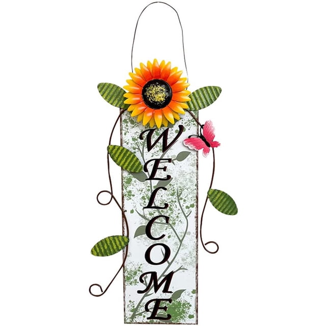 Bienvenida Arte De Metal Girasol Letrero De Bienvenida Decoraciones De Cercas Colgantes De Hierro Forjado Para El Porche De La Puerta Delantera Yuarrent HA040728-02