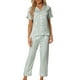 thumbnail image 2 of Conjunto de pijama de 2 piezas para mujer INSPIRE CHIC, camisa de satén de botones cortos con pantalones largos, XS verde claro, 2 of 6
