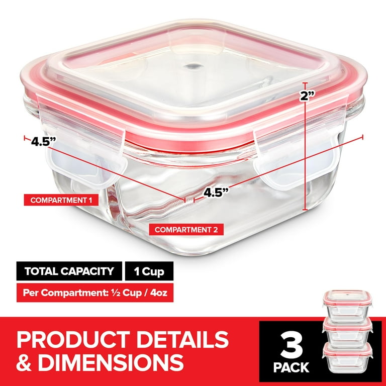 Stock Your Home 1-Cup Food Containers with Two 4-oz Compartments (3 Pack)