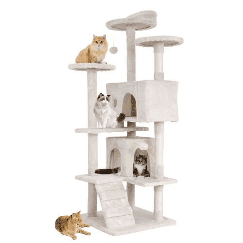 BORGEBY 54in Cat Tree Tower for Indoor Cats，Multi-Level Pet Furniture with Sisal Scratching Post, Large Cozy Condo, Climbing Ramp, Kitten Toy（Beige）