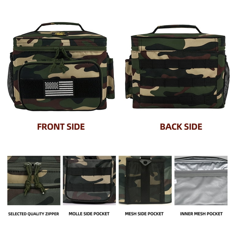 OPUX Tactical Lunch Box for Men, Insulated Lunch Bag for Men Adult, Large  Lunch Cooler with MOLLE, Mesh Side Pockets, Tactical Lunch Bag Pail for
