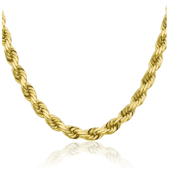 10K Solid Yellow Gold 8mm Rope Chain Twisted Link Necklace