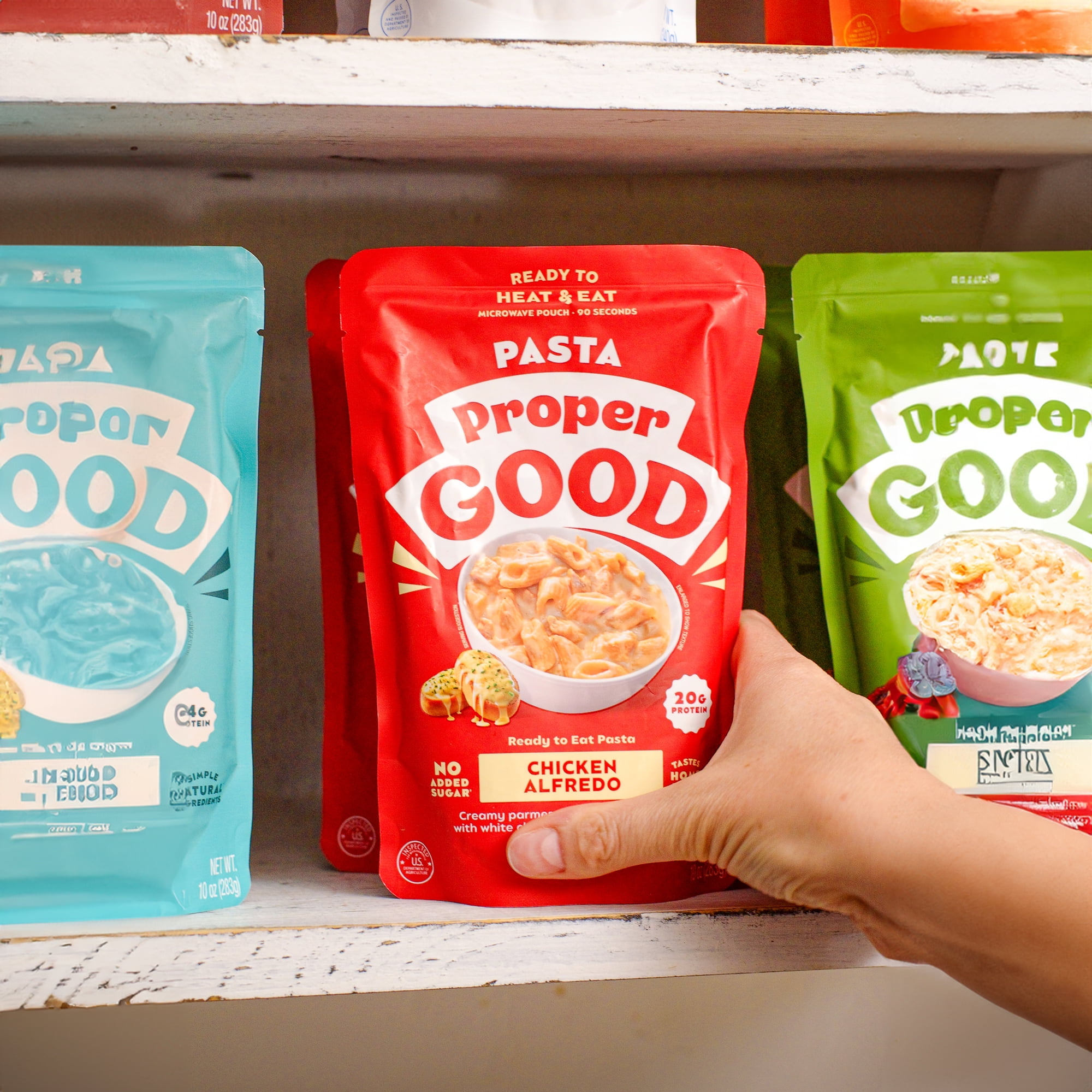 (6 pack) Proper Good Chicken Alfredo Pasta, Ready in 90 Seconds, Shelf Stable Meal, 10 oz