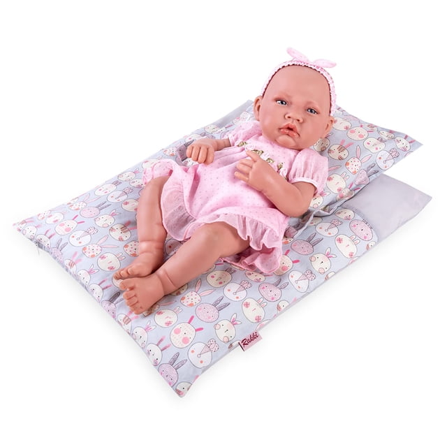 Set de manta y almohada para muñecas Rakki Dolli con estampado de conejo morado