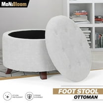 MoNiBloom Storage Ottoman with Padded Seat, Modern Cotton-linen Footrest, Round Seat Stool, Light Gray