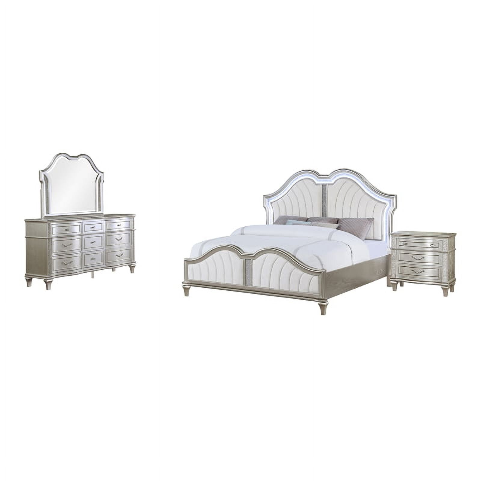 Coaster Company Evangeline 4-Piece Glam Upholstered Queen Bedroom Set, Silver