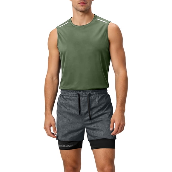 Maqroz Workout Sets for Men Summer 2-Piece Crew Neck Tank Top and Shorts Set Sleeveless Athletic Vest with Shorts Running Gym Training Workout Sportswear Lightweight Breathable Active Outfit