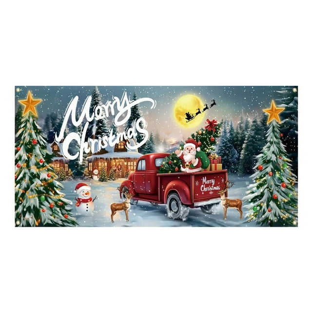 GUANGHONG Holiday Cheer Garage Festive Christmas Banner with Bright Colors Festive Design for Auto Enthusiasts Home Garages Easy Hanging Durable Material Back the Flag Patch