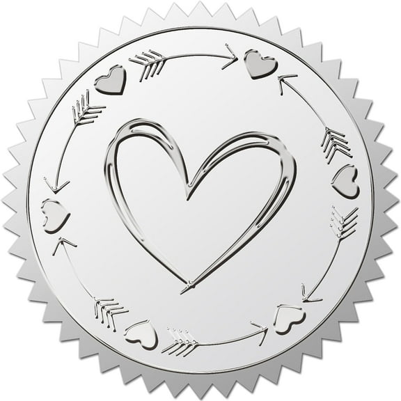 100pcs Heart Embossed Envelope Stickers - 2" Waterproof Silver Foil Stickers & Seals - Self-Adhesive Sticker Decor Labels for Wedding Gift Packaging Award Certificates & Invitations