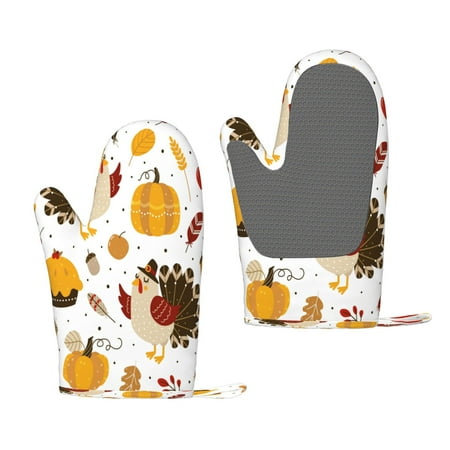 

Zeuib Happy Thanksgiving Print Oven Mitts Oven Gloves with Non-Slip Silicone Heat and Slip Resistant Cooking Mitt Set for Cooking and Baking (2 Count)