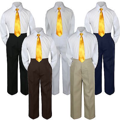 

3pc Yellow Tie Suit Shirt Pants Set Baby Boy Toddler Kid Uniform S-7