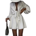 thumbnail image 3 of 2 Piece Sets for Women Matching Two Piece Fashion Oversized Shirts and Shorts Spring Outfit White M, 3 of 8