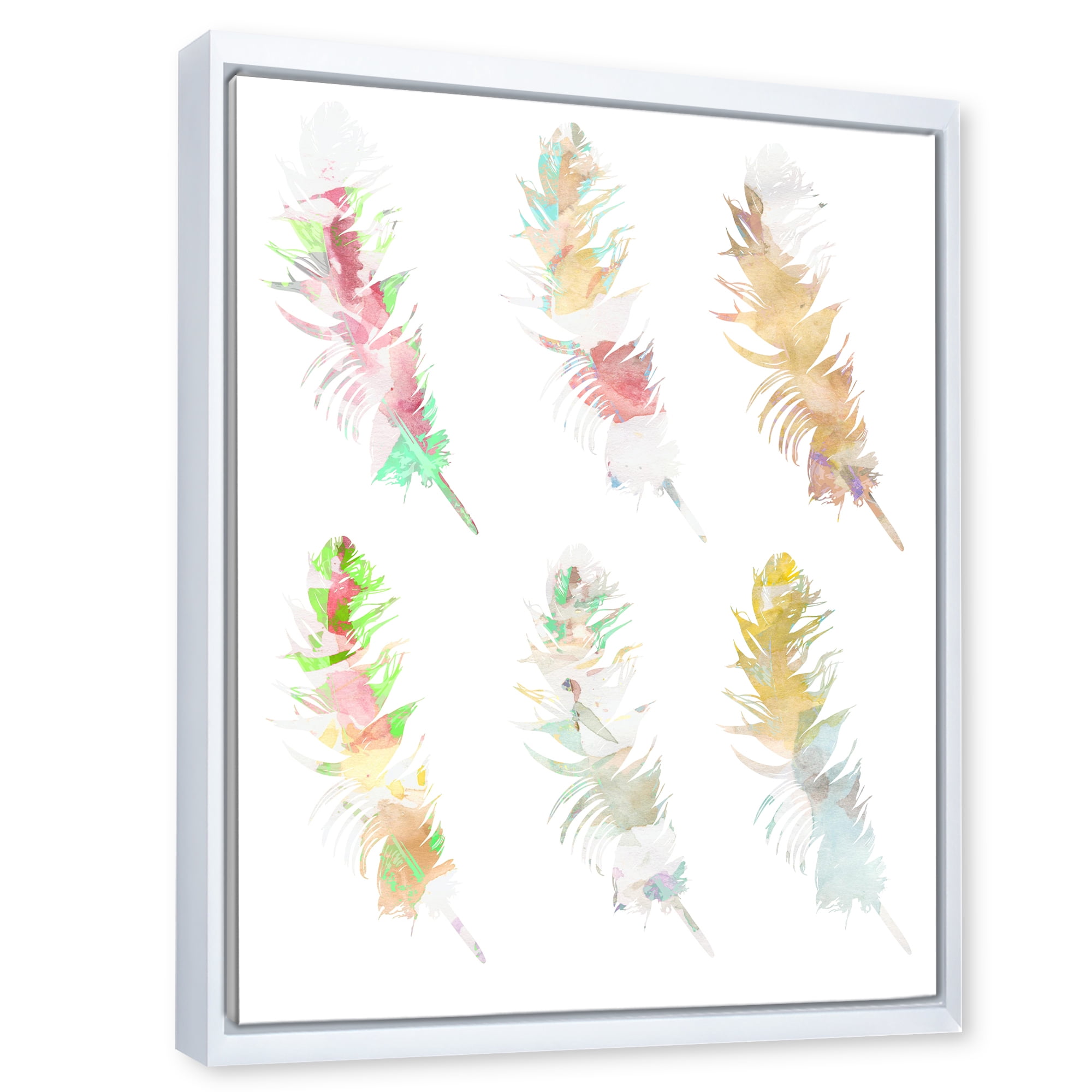 Designart 'Vibrant Boho Art Feather In Rustic Bright Colors' Bohemian & Eclectic Framed Canvas Wall Art Print