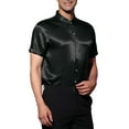 thumbnail image 4 of INSPIRE CHIC Satin Shirts for Men's Button Down Collared Short Sleeve Business Shirts Black S, 4 of 6