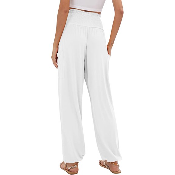 Summer Pants for Women Leopard Print Wide Leg Elastic Waist Loose Casual Pants Womens Pants Casual & Wide Leg