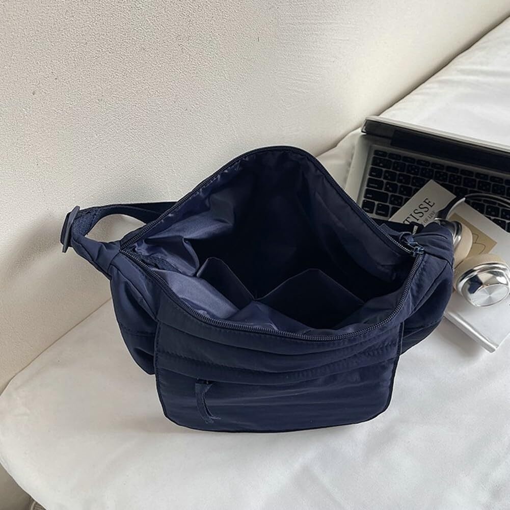 LKJYER Slouchy Nylon Bags for Women 2025 Crescent Crossbody Bag Hobo Shoulder Purse Work Travel Tote Handbag Everyday Purses