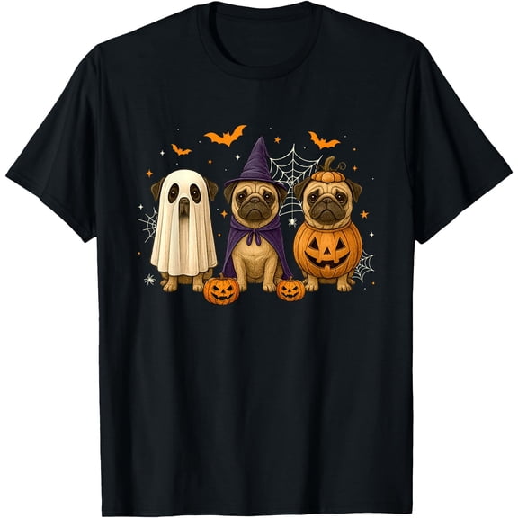 Pug Ghost Witch Pumpkin Halloween Costume Spooky T-Shirt , Vintage T-Shirt