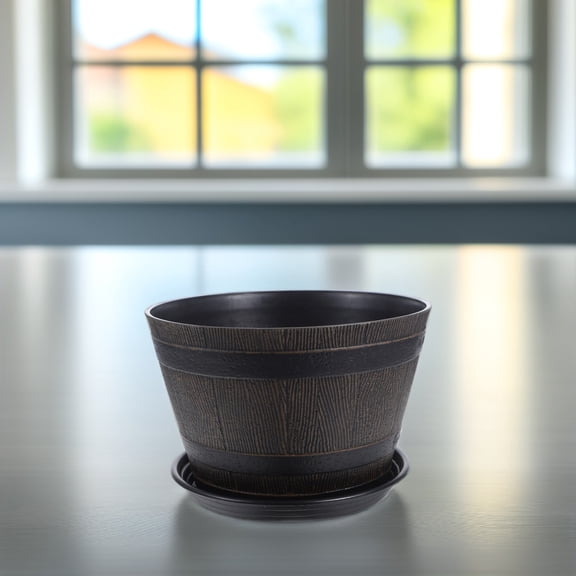 Pretyzoom Terracotta Planter Pot with Dark Brown ABS Base for Outdoor Garden Use - 1 Set