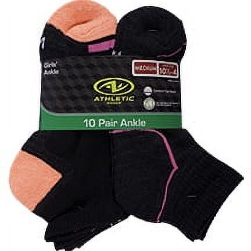 Athletic Works Girls Ankle Socks, 10 Pack, Sizes S-L