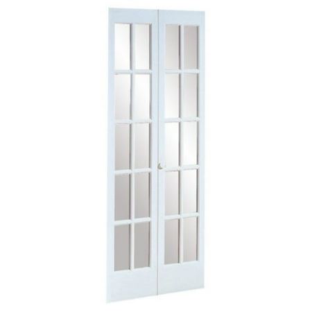 French Doors Patio Wood Pinecroft 852728WT Traditional Divided Glass French Bifold Intior Wood Door, 32