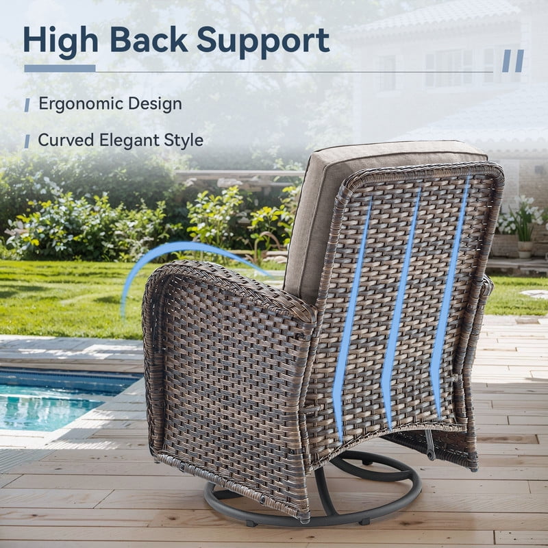 Bellefurn Patio Swivel Chairs Set of 2 Outdoor Swivel Rocker Patio Chair with Side Table,Wicker Patio Furniture Set for Porch Deck Backyard Poolside