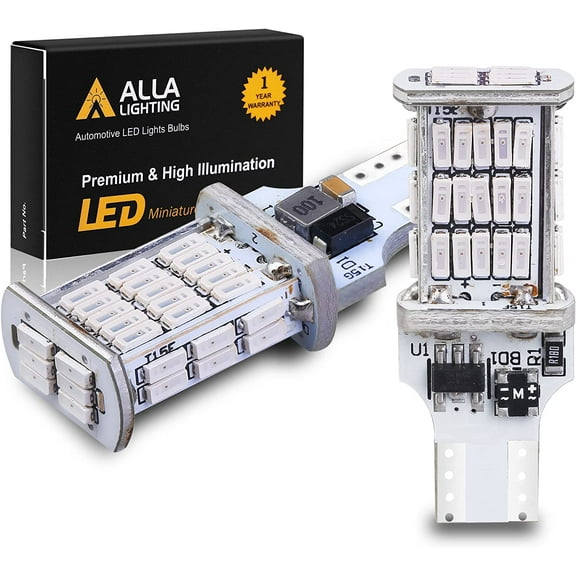 Alla Lighting 2600lm T15 921 912 LED Strobe Flashing Lights Bulb, Red Center High-Mounted Stop Lamp(3rd Brake Lights) W16W 922 921LL 912LL, Xtreme Super Bright 4014 48-SMD