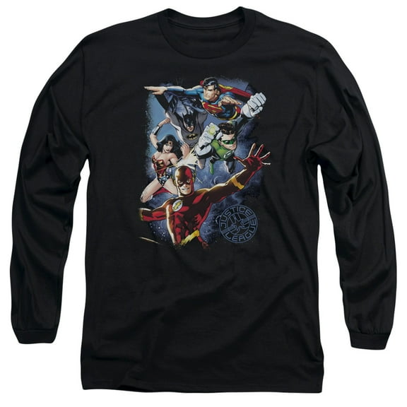 JLA Justice League Galactic Attack CoLord of the Rings Long Sleeve Adult 18/1 T-Shirt Black