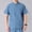 Blue, variant on Men's Short Sleeve Camp Shirt, Casual Linen Blend Button Down with Multiple Pockets, Relaxed Fit Stand Collar for Outdoor and Daily Wear