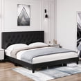 thumbnail image 6 of Modern Queen Upholstered Platform Bed Frame with Headboard, Easy Assembly, Black Faux Leather Design, 6 of 7