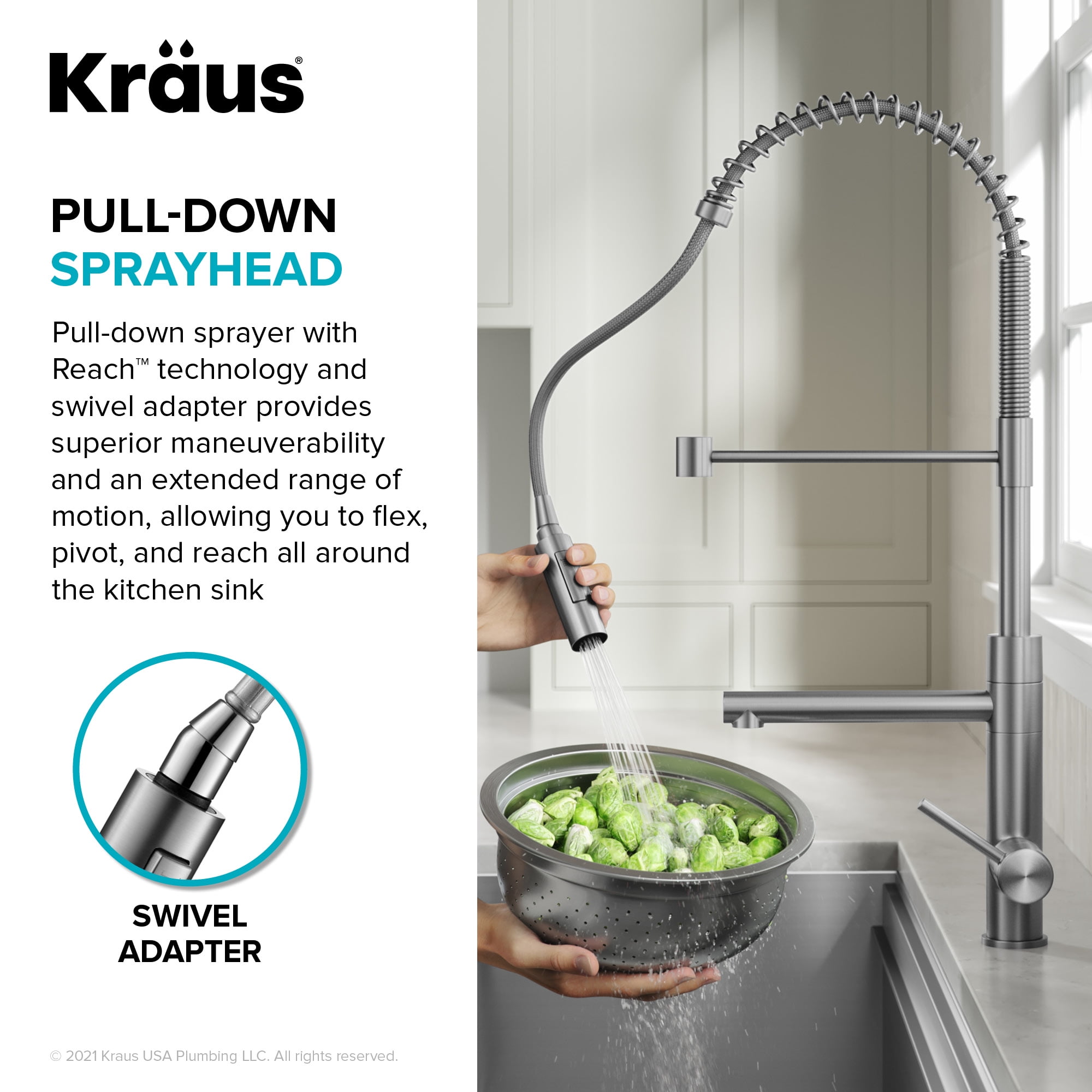 Kraus Artec Pro Commercial Style Pull-Down Single Handle Kitchen Faucet with Pot Filler in Brushed Brass