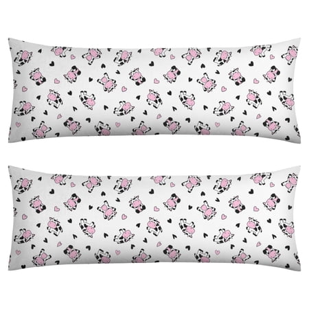 Farmhouse Style Cow Body Pillow Cover 20x54 Inch - Breathable Long Pillowcase with Hidden Zipper Skin-Friendly Fabric for Maternity & Adults (Funny Cute Cow Pattern)