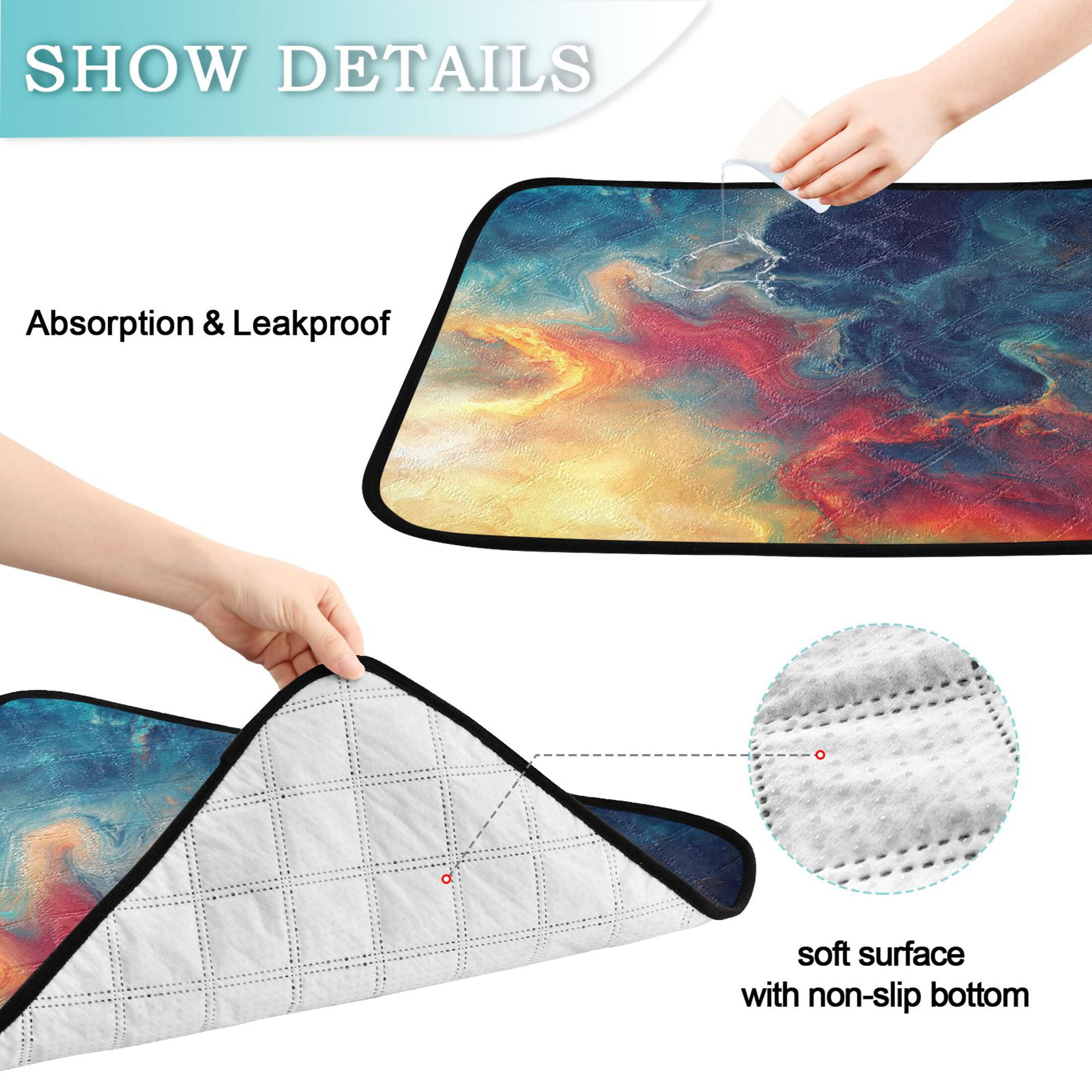 Qxltty Colorful Flow Pattern Cat litter Pads Pet Set of 3 Diaper Mats Center Anti-leakage Layer Absorbent Soft and Comfortable