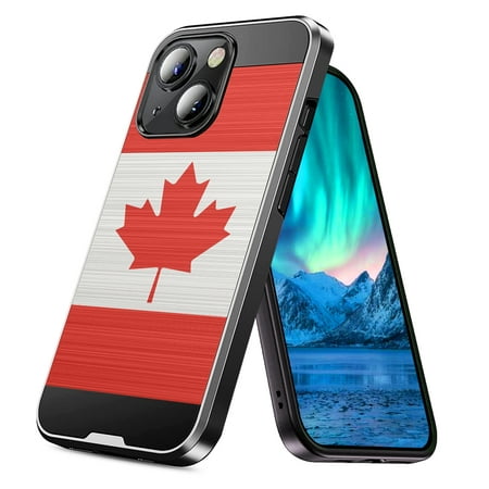 Capsule Case Brushed Case Compatible with iPhone 13 Mini [Shockproof Texture Heavy Duty Black Case Phone Cover] for iPhone 13 Mini 5.4 inch All Carriers (Canada Flag)