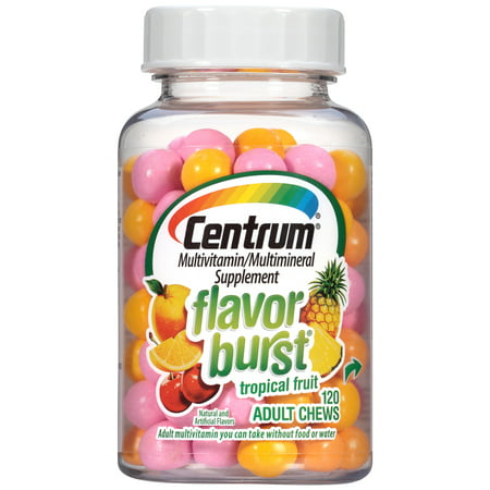 Centrum Adult Flavor Burst (120 Count, Tropical Fruit Flavor) Multivitamin/Multimineral Supplement Chews, Vitamin A, Vitamin C, Vitamin D