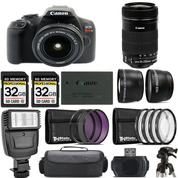 Canon EOS Rebel T7 DSLR Camera with 18-55mm Lens  55-250mm f/4-5.6 IS STM Lens  Flash- Kit (International Version)