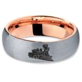 thumbnail image 2 of Tungsten Train Trains Transportation Cargo Rail Band Ring 7mm Men Women Comfort Fit 18k Rose Gold Dome Brushed Gray Polished, 2 of 4