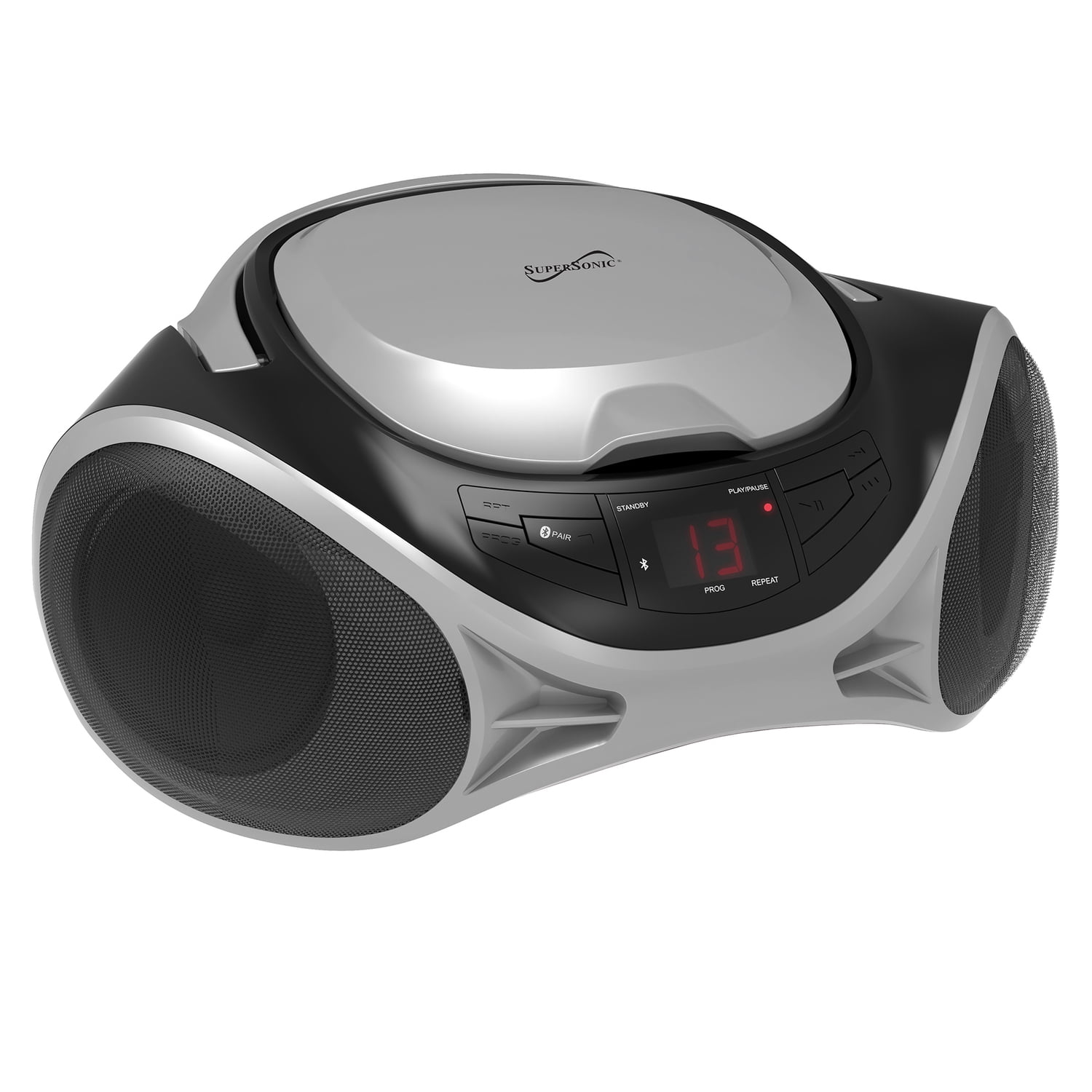 Supersonic SC-726BT Portable CD Player, Bluetooth, AM/FM Radio, LED Display, AC/DC Power, Silver