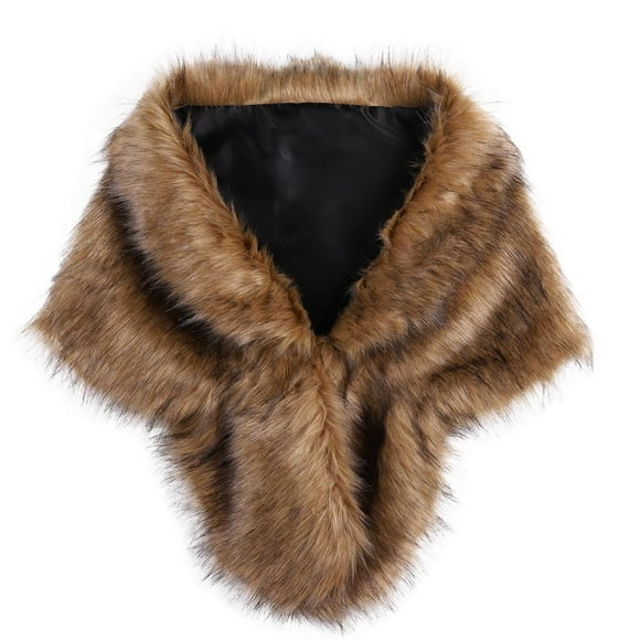 Womens Faux Fur Collar Shawl Faux Fur Scarf Wrap Evening Cape for Winter Coat