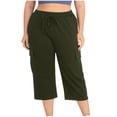 thumbnail image 6 of Capri Pants for Women Spring Summer Plus Size Elastic Waist Wide Straight Leg Loose Casual Capris with Pockets, 6 of 7