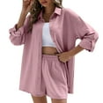 thumbnail image 2 of Riforla Women's Cotton Set Casual Tracksuit Button Down Short Sleeve Shirt Drawstring Shorts Pockets 2 Piece Set Two Piece Sets for Women Red XL, 2 of 5